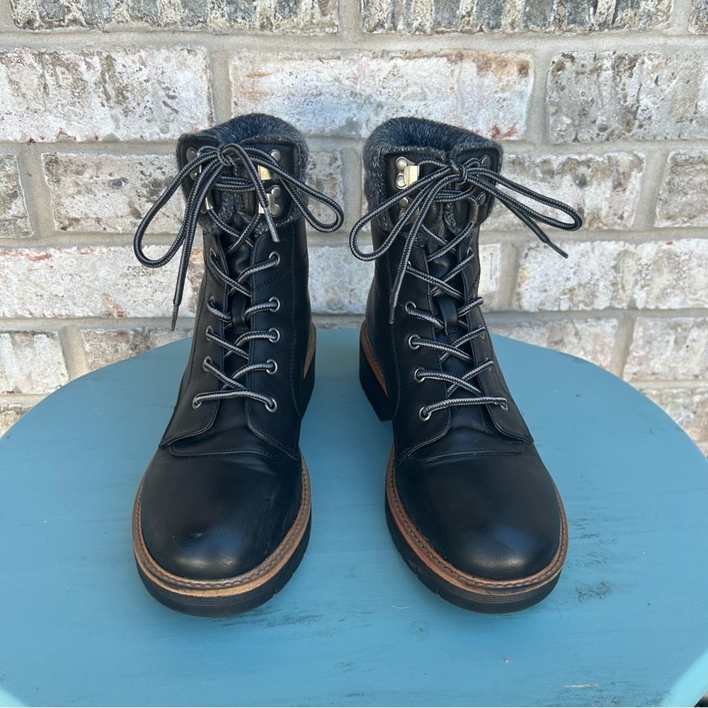Maurices Black Lace-Up Boots with Gray Accents